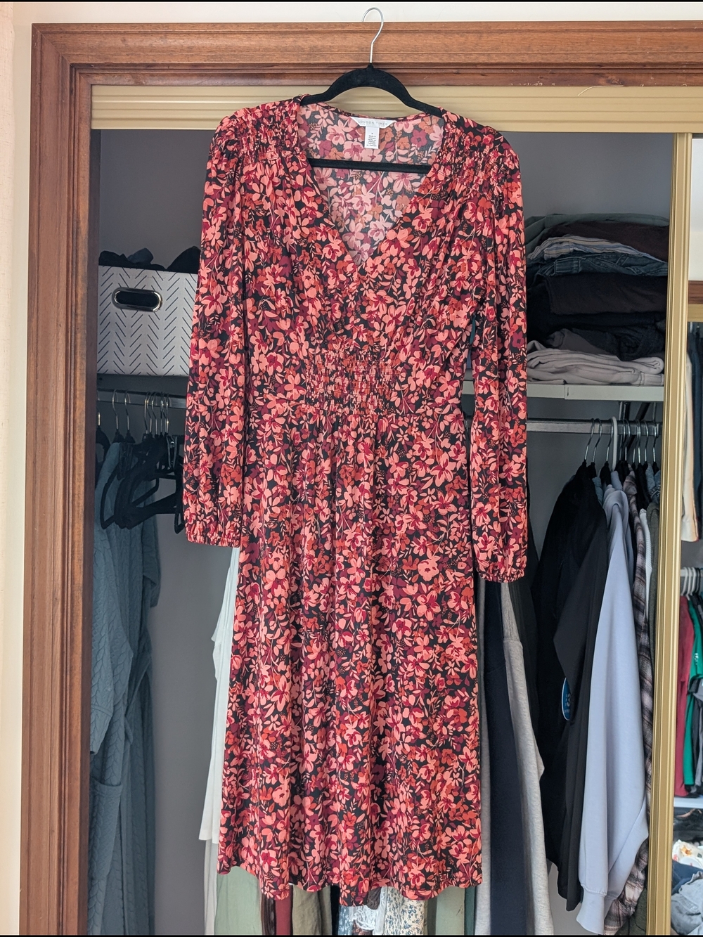 London Times Floral V-Neck Maxi Dress - Red & Pink